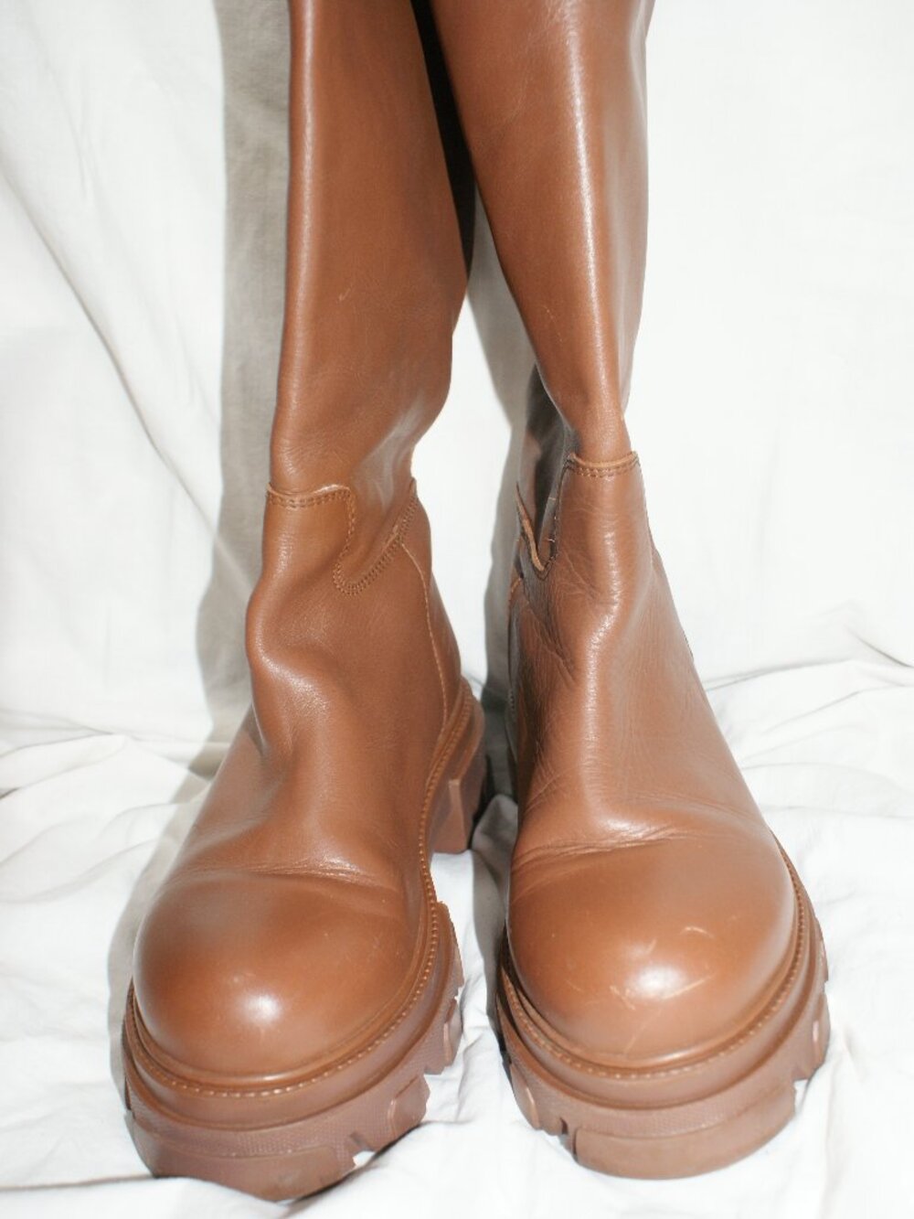 Steve Madden Lug Sole Camel Brown Color Tall Moto Boot - Size 8 - EUC